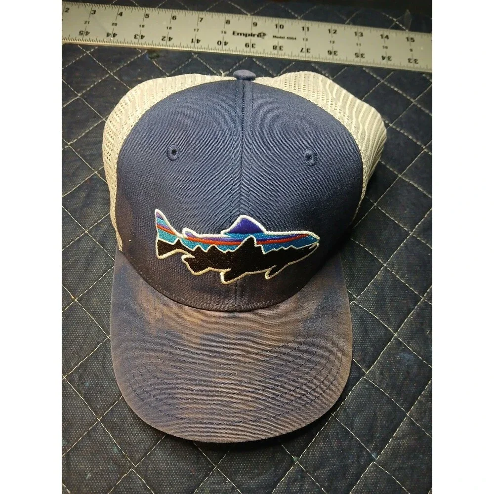 Patagonia Hat Cap Snapback Fitz Roy Fish Trout Logo Blue One Size Trucker